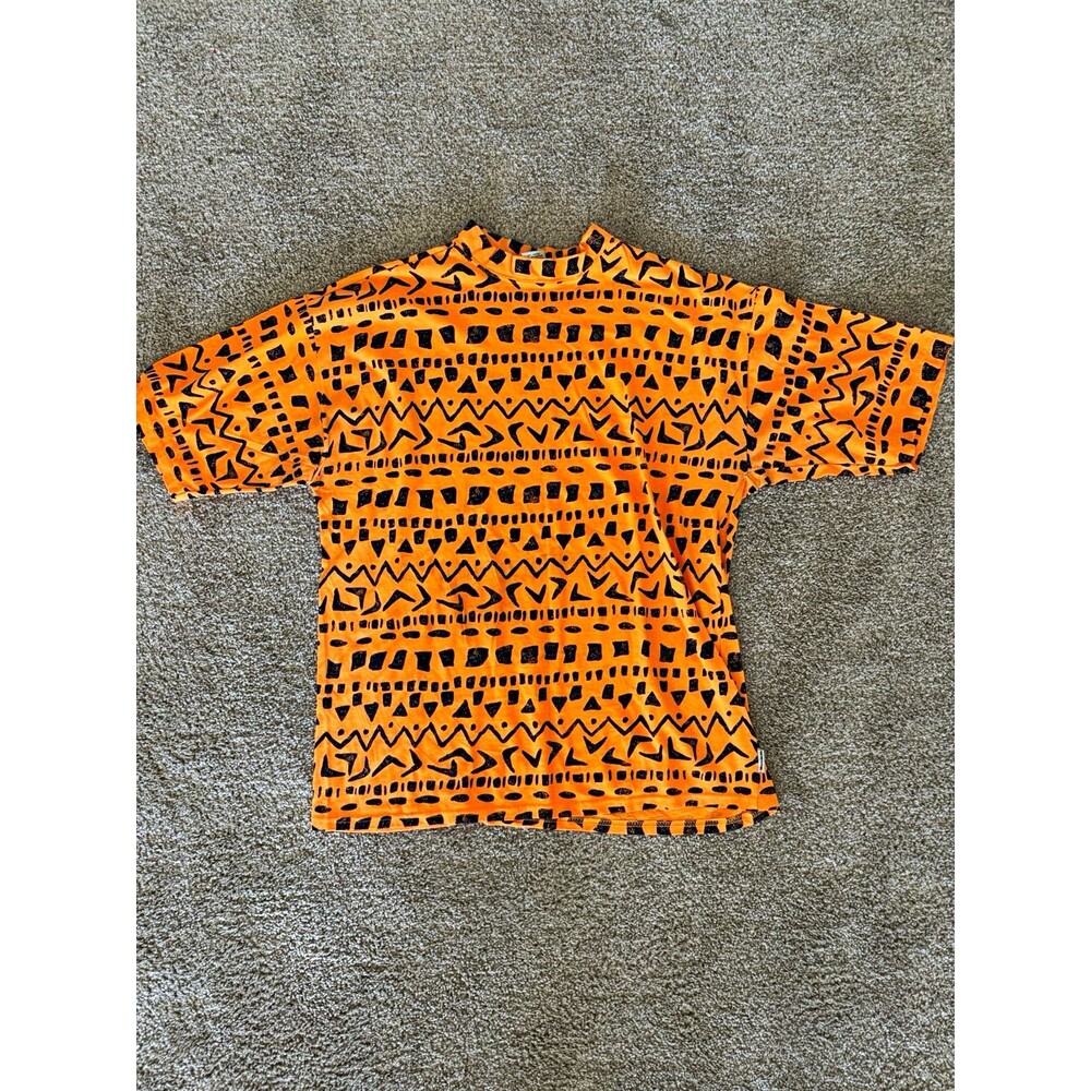 Mens XL Orange/Black Geometric All-Over Print Rush Short Sleeve Tee